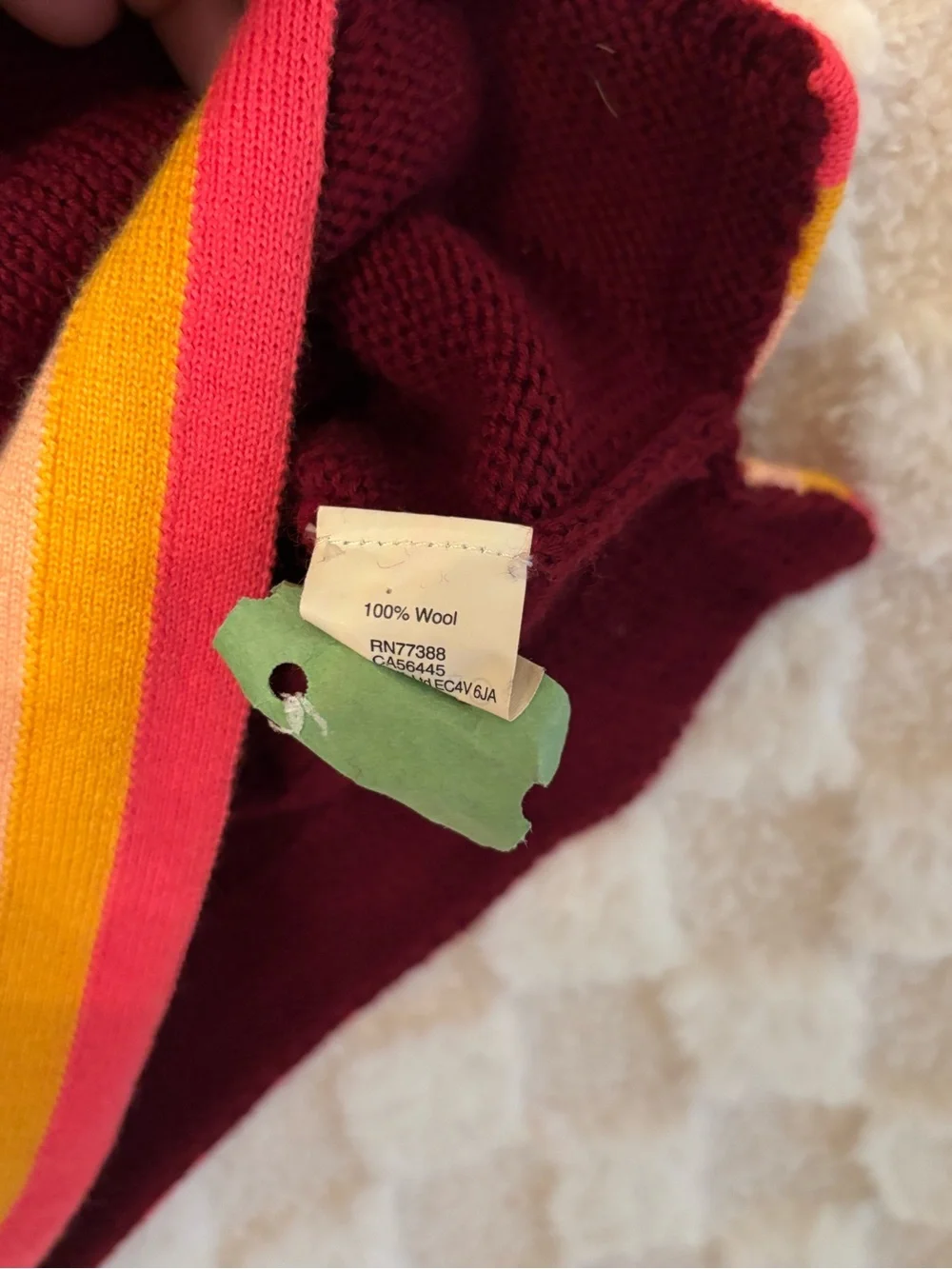 J. Crew Burgundy Crewneck Sweater with Multi-Stripe Trim
